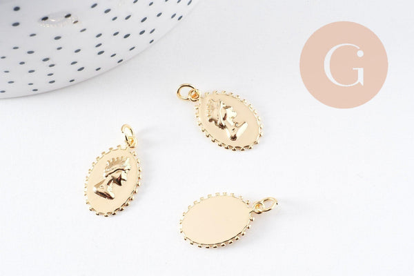 Pendentif ovale camée laiton doré 18K 20mm, x1 (G10083)