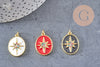 Pendentif ovale doré étoile émail résine 23mm,x1 (G5337)