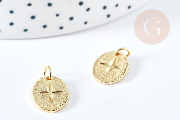 Pendentif ovale étoile doré laiton avec anneau de jonction 18.5mm, pendentif doré pour création bijoux DIY, x1 G8864