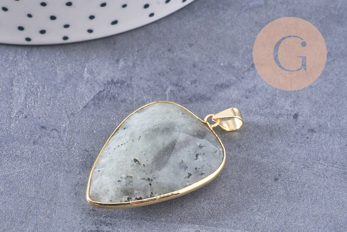 Pendentif ovale labradorite naturelle laiton doré 40mm, x1 (G2516)