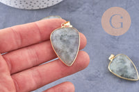 Pendentif ovale labradorite naturelle laiton doré 40mm, x1 (G2516)