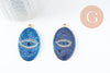 Pendentif ovale oeil protecteur émail bleu foncé zamac doré 39mm, x1 (G5930)