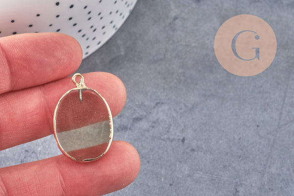 Pendentif ovale quartz fumé naturel 28mm, x1 (G1137)