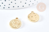 Pendentif ovale soleil acier inoxydable 304 doré IP 22mm, x1 (G8738)