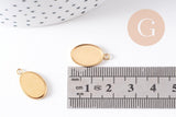 Pendentif ovale support cabochon 14x10mm acier 304 inoxydable doré IP, x2 (G10293)