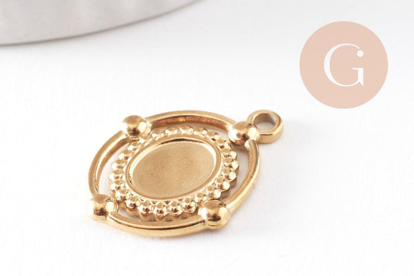 Pendentif ovale support cabochon 8x6mm acier 304 inoxydable doré, x1 (G9938)