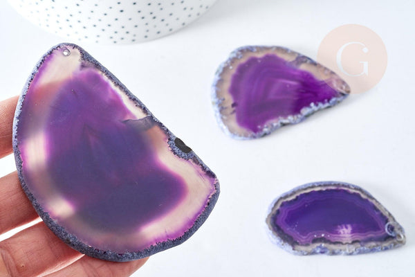 Pendentif ovale tranche agate violette 50-110mm,Pendentif pour bijoux,pierre naturelle, x1 (G8361)