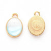 Pendentif ovale zamac doré bleu 24.5mm, pendentif création bijoux doré, x1 (G6248)