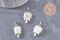 Pendentif palmier nacre blanche naturelle laiton platine 20.5mm, création bijoux coquillage blanc, x1 (G9918)