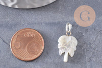 Pendentif palmier nacre blanche naturelle laiton platine 20.5mm, création bijoux coquillage blanc, x1 (G9918)