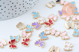 Pendentif papillon doré émail multicolore 10.5mm,pendentif doré pour création de bijoux x5 G6835