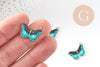 Pendentif papillon émail bleu zamac doré zamac doré 20mm, x5 (G4570)