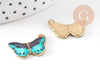Pendentif papillon émail bleu zamac doré zamac doré 20mm, x5 (G4570)