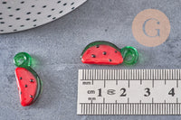 Pendentif pastèque fruit rouge verre tchèque 15-19mm, x5 (G4234)