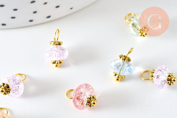 Pendentif perle fleur cristal pastel laiton doré 12mm, pendentif doré cristal, X10 (G6282)