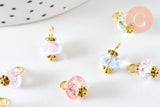 Pendentif perle fleur cristal pastel laiton doré 12mm, x10 (G6282)