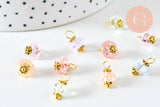Pendentif perle fleur cristal pastel laiton doré 12mm, x10 (G6282)