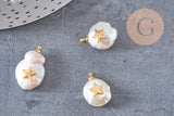 Pendentif perle naturelle Keshi étoile dorée,porte bonheur,perle eau douce,création bijou,perle naturelle blanche,17-27mm, x1 (G1954)