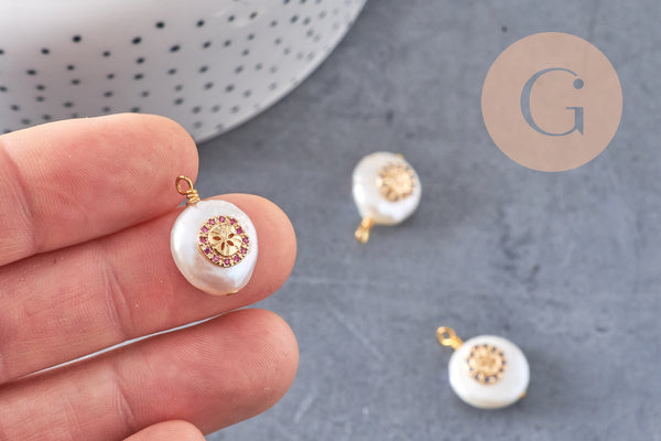 Pendentif perle naturelle Keshi zircons,porte bonheur,perle eau douce,création bijou,perle naturelle blanche,17-27mm, x1 (G3248)