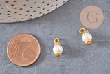 Pendentif perle ronde verre blanc nacré laiton doré 12,5mm, perle création bijoux imitation perle , x10 G7137