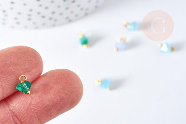 Pendentif perle triangle doré carats cristal bleu turquoise 8mm, pendentif doré cristal, x10 (G6240)