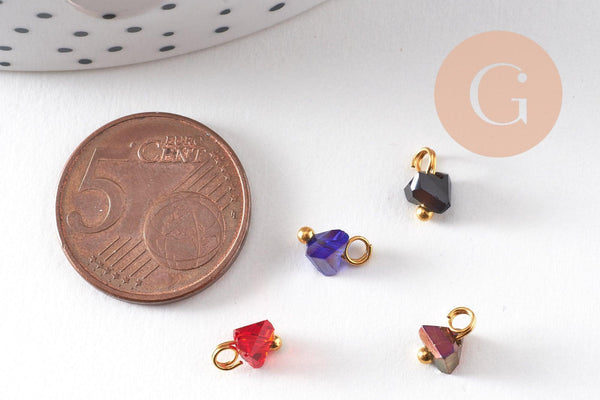 Pendentif perle triangle doré carats cristal multicolore transparent 8mm,pendentif cristal, pendentif doré cristal, x10 (G6247)