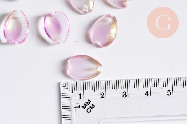 Pendentif pétale verre prune 16mm, perles verre tchèque, perle végétal, x10 (G7082)