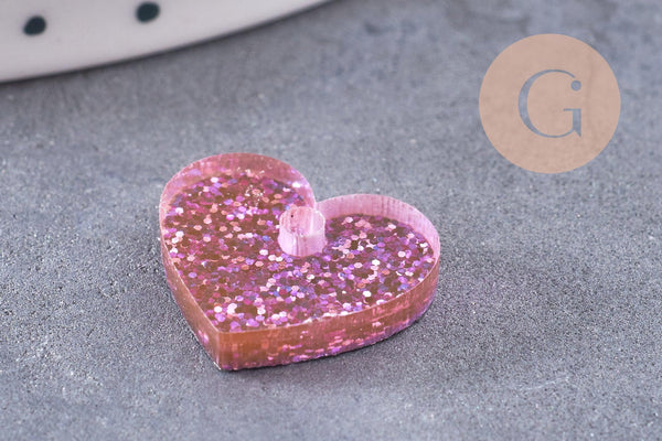 Pendentif petit coeur acrylique 15mm, x4 (G10154)