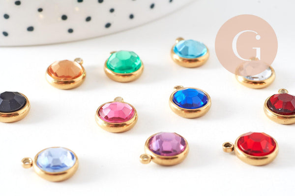 Pendentif pierre acier 304 inoxydable doré 12mm, x1 (G10745)