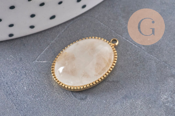 Pendentif pierre naturelle acier 304 inoxydable doré/platine 22mm, x1 (G10982)