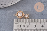 Pendentif planète étoile laiton doré 18K zircon 21mm, pendentif en cristal création bijoux porte bonheur femme en zircon, x1 (G5994)
