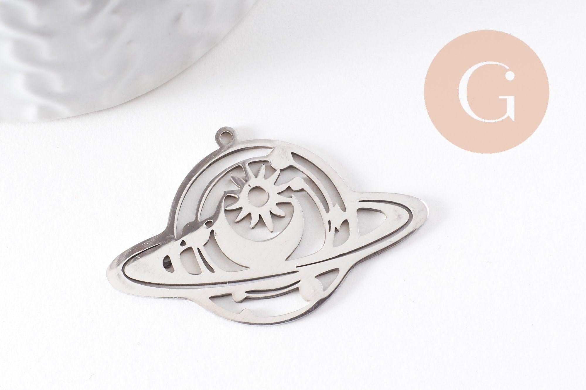 Pendentif planète mystique acier 201 inoxydable argenté 25.5mm,breloque platine acier inoxydable doré sans libréation de nickel, x1 (G6139)