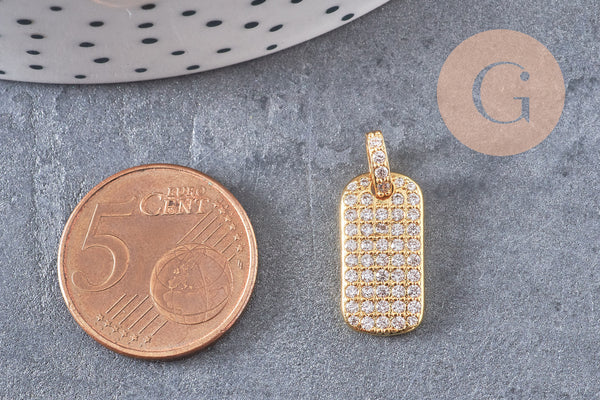 Pendentif plaque laiton doré 18k cristal zircon,17.5mm, x1 (G5245)