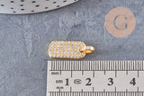 Pendentif plaque laiton doré 18k cristal zircon,17.5mm, x1 (G5245)