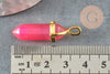 Pendentif pointe agate naturelle teintée rose zamac doré 40mm, création bijoux pierre naturelle, x1 G1413