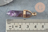 Pendentif pointe charoite violette naturelle zamac doré 39mm, x1 (G1389)
