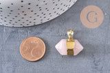 Pendentif pointe cristal quartz rose ,pendentif pierre cristal,doré,22mm x1 (G3863)