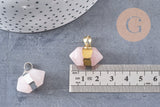 Pendentif pointe cristal quartz rose ,pendentif pierre cristal,doré,22mm x1 (G3863)