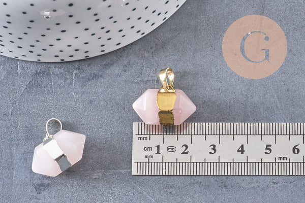 Pendentif pointe cristal quartz rose ,pendentif pierre cristal,doré,22mm x1 (G3863)