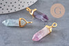 Pendentif pointe fluorite violette verte naturelle zamac doré 40mm, x1 (G5656)
