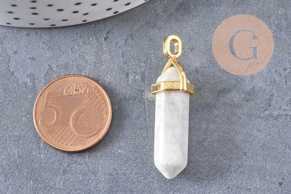 Pendentif pointe howlite blanche, pendentif bijoux, pendentif pierre, howlite naturelle, pendentif howlite,40mm, x1 G1691