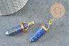 Pendentif pointe lapis lazulis naturel bleu laiton doré 37-41mm, x1 (G0904)