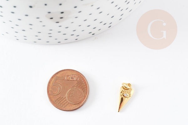 Pendentif pointe oeil laiton doré zircon 15mm, un pendentif doré sans nickel pour la création de bijoux chance x1 G3172