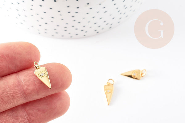 Pendentif pointe oeil laiton doré zircon 15mm, un pendentif doré sans nickel pour la création de bijoux chance x1 G3172