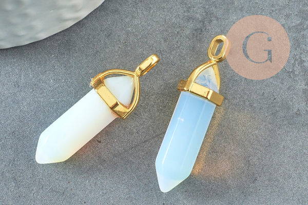 Pendentif pointe opalite opaque zamac doré 37~40mm, pendentif bijoux pierre, opalite naturelle, 37~40mm, x1 G0087