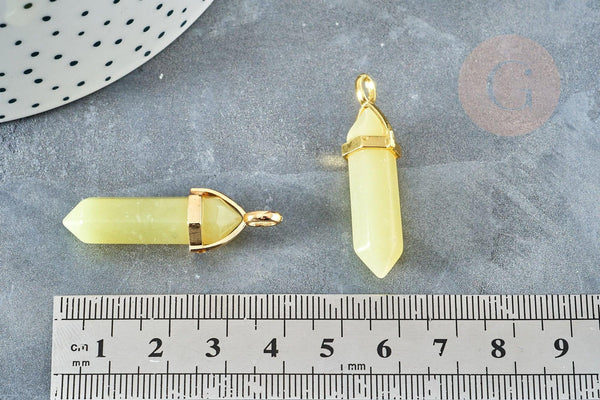 Pendentif pointe péridot laiton doré 40mm, création bijoux, pendentif pierre naturelle, x1 G8397