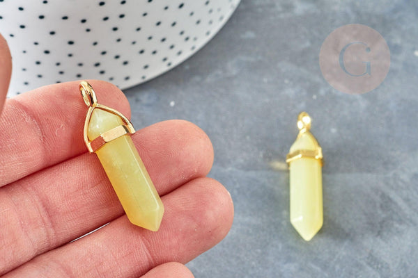 Pendentif pointe péridot laiton doré 40mm, création bijoux, pendentif pierre naturelle, x1 G8397
