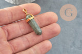 Pendentif pointe quartz vert naturel zamac doré 40mm, x1 (G2984)