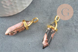 Pendentif pointe rhodonite naturelle zamac doré 38mm, création bijou pierre naturelle x1 G2802