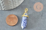 Pendentif pointe sodalite bleu naturelle laiton doré 37-41mm, pendentif bijoux pierre naturelle, x1 G2115